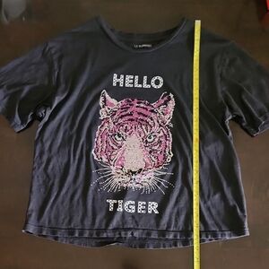 Hello Tiger Graphic Tee in Black and Pink